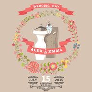 Cute wedding invitation with wear and floral wreath