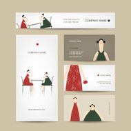 Set of business cards design friends drink tea in cafe