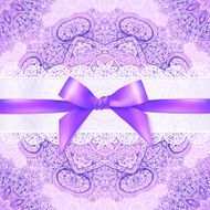 Violet lacy greeting card cover with purple ribbon N2