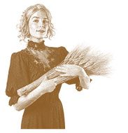 Vintage Woman Holding Wheat Bundle Sepia