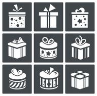 Vector of white gift box icons on black background