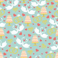 Vintage wedding seamless pattern set Hearts swans cake rings