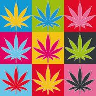 Pop Art set cannabis leaf silhouette collection Vector - Illustration