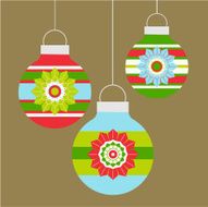 Three Hanging Christmas Baubles