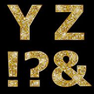 Golden metallic shiny letters Y Z ! ? &amp; N2