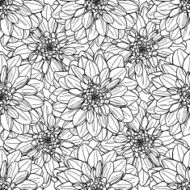 Seamless vector dahlia flower pattern Line art background