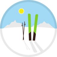 Vector cartoon circle winter symbol icon with skis and poles