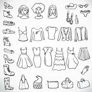 Set of vector silhouettes shoes swimwear and accessories Icons