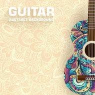 Abstract retro music guitar on the background of ornament