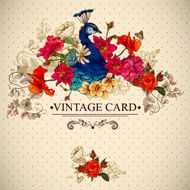 Floral Vintage Card with Peacock
