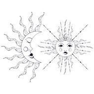 Boho elegant sun and vintage moon tattoo zentangle stylized Bo