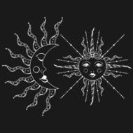 Boho elegant sun and vintage moon tattoo zentangle stylized Bo N2