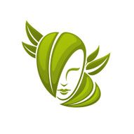 Woman head with green leaves