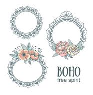 Set of Ornamental Boho Style Frames with flowers