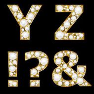 Golden metallic shiny letters Y Z ! ? &amp; N3