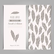 Elegant invitation vintage template with silver feathers symbols N2