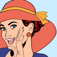 popart retro woman with sun hat in comics style N4