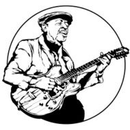 Old bluesman is playing on guitar