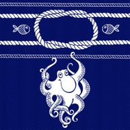 Nautical card with frame marine knots ropes octopus and fish N2
