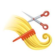 curl with hairbrush and scissors
