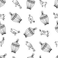 seamless cute birds with cages pattern