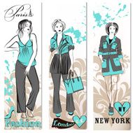 Fashion business cards set with stylish trendy girls N2