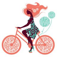 Silhouette of beautiful girl on bicycle N4