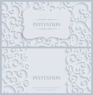 Vector White 3d Vintage Invitation Card with Floral Damask Pattern N4