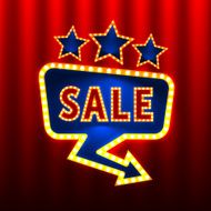 Sale retro banners on the red curtain background