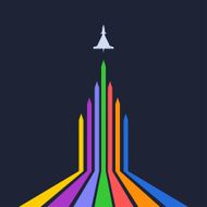 Abstract plane on a blue background with bright trails Vector