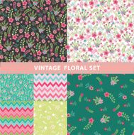 Vivid seamless pattern set Flowers branches berries zigzags N2