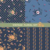 Vintage seamless pattern set Flowers branches berries N2