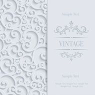 Vector White 3d Vintage Invitation Card with Floral Damask Pattern N5