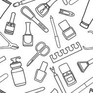 Vector seamless pattern of manicure and pedicure doodle equipment N3