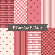Set of Holiday Seamless Patterns with Hearts Stripes and Gingham
