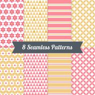 Set of Geometric Patterns with Stripes Flowers Triangles and Diamonds