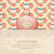 Vintage background with roses and perfume bottle