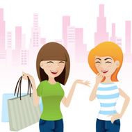 cartoon happy girl talking after shopping