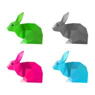 Rabbits set isolated on white Abstract bright polygonal geometric illustration