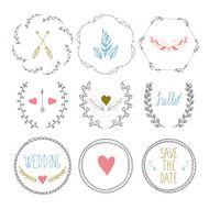 Set of hand drawn frames with wedding decorative elements