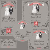 Wedding design template Cartoon wedding clothes and floral fram