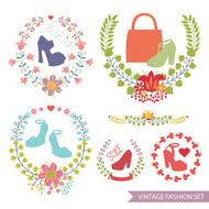 Vector floral arrangement with shoes Vintage fashion set N2