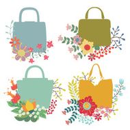 Vector floral arrangement with handbags Cute Vintage set N2