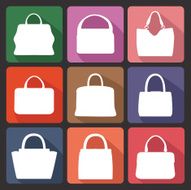Colored flat icons with silhouettes of fashion women&#039;s handbag N2