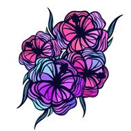 Bouquet of stylized tropical flowers on white background