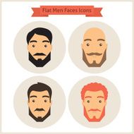 Flat Circle Men with Beard Faces Icons Set