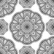 Vector oriental seamless pattern with black mandalas