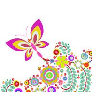 Butterfly with flowers background made of acrylic watercolor N13