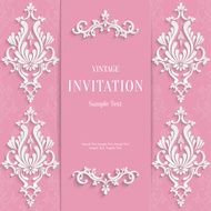 Vector Pink Vintage Invitation Card with 3d Floral Pattern