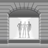 Vector Shop Boutique Store Front with Big Window and Mannequins N3
